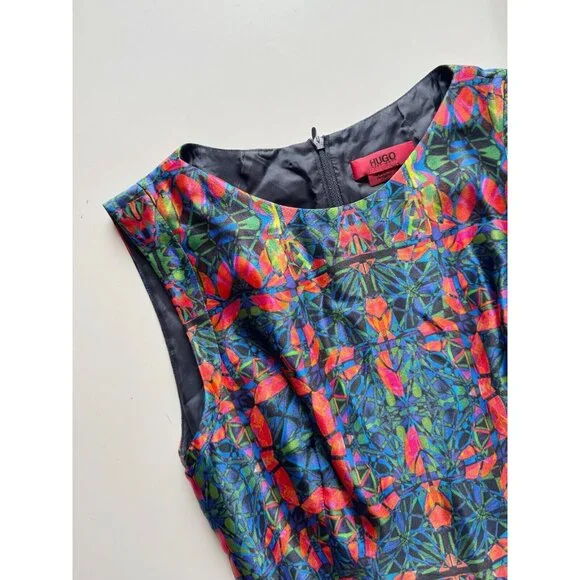 HUGO BY HUGO BOSS Kalilas Kaleidoscope Print Silk Charmeuse Sheath Dress, Size 0 - Picture 6 of 12